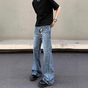 American-style Trendy Brand Jeans Men's Retro Micro-trumpet Slim-looking Tall and High-looking Tragically Handsome Ins High-end Casual Pants