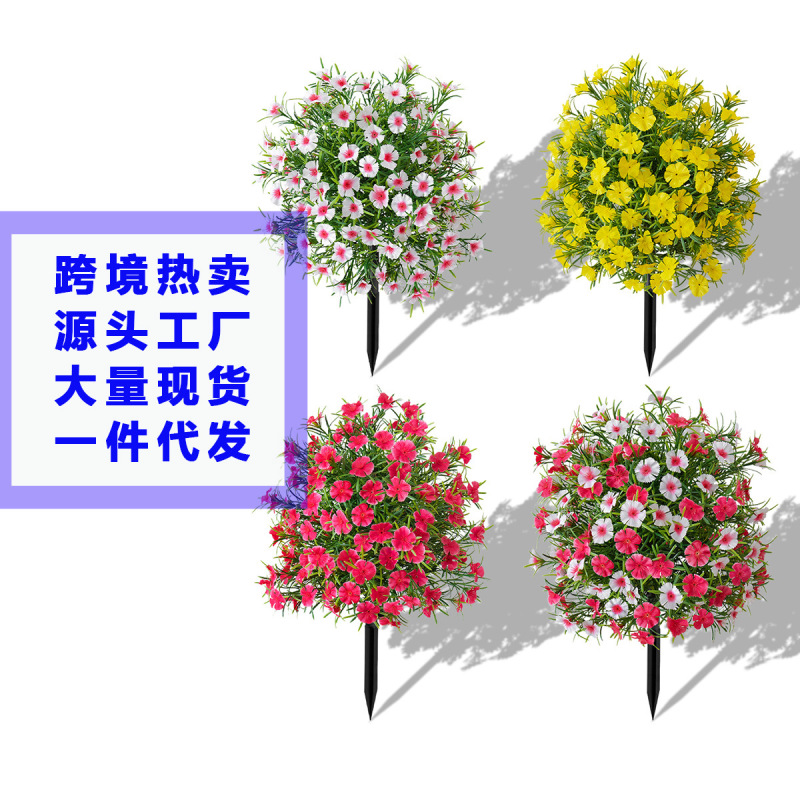 国境を越えた売れ筋のカーネーションの花の床のインスタレーション、屋外の中庭の家庭用盆栽の装飾品、クリスマスの装飾、模擬の緑の植物|undefined