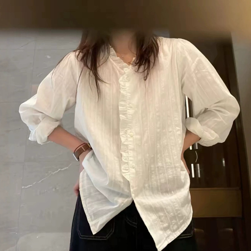 In stock}French-style lace collar long-sleeve shirt for women, autumn, high-end, light luxury, gentle style, elegant commuter top In stock}French-style lace collar long-sleeve shirt for women, autumn, high-end, light luxury, gentle style, elegant commuter top