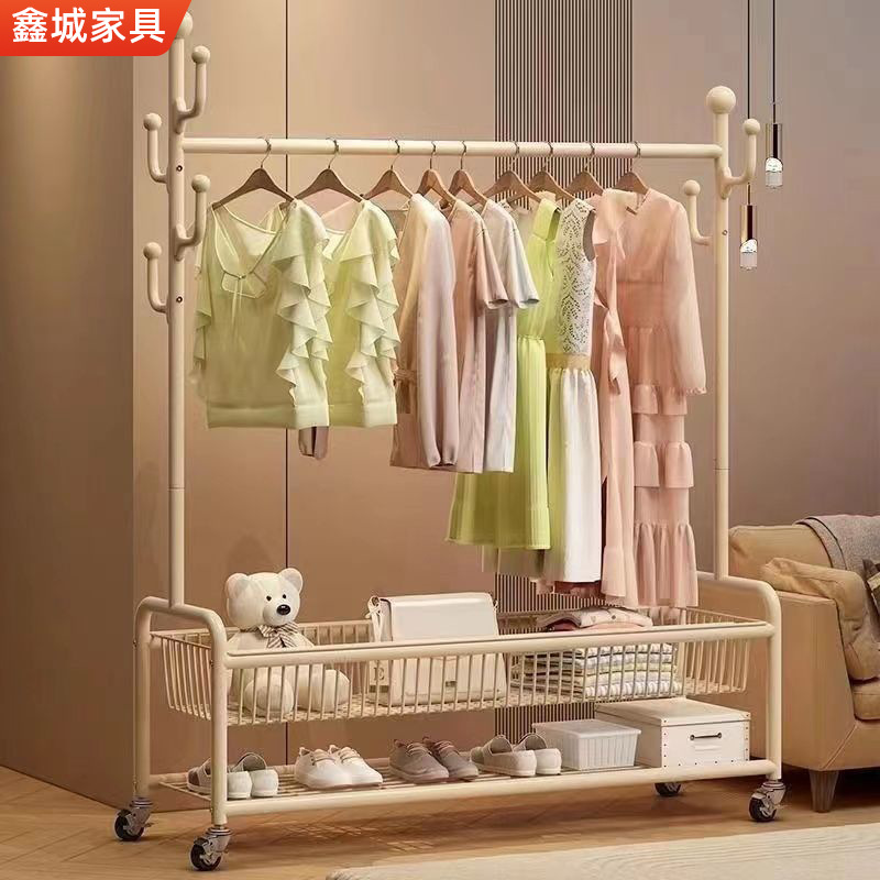 Cross-Border Floor-Standing Clothes Drying Rack Home Bedroom Coat Rack Floor-Standing Basket Balcony Living Room Vertical Removable Coat Rack