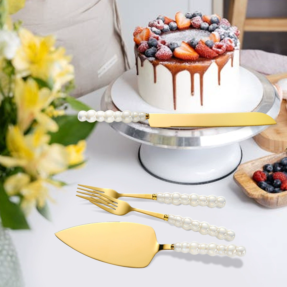 Set stainless steel, ceramic handle, dessert fork, Amazon, light luxury style