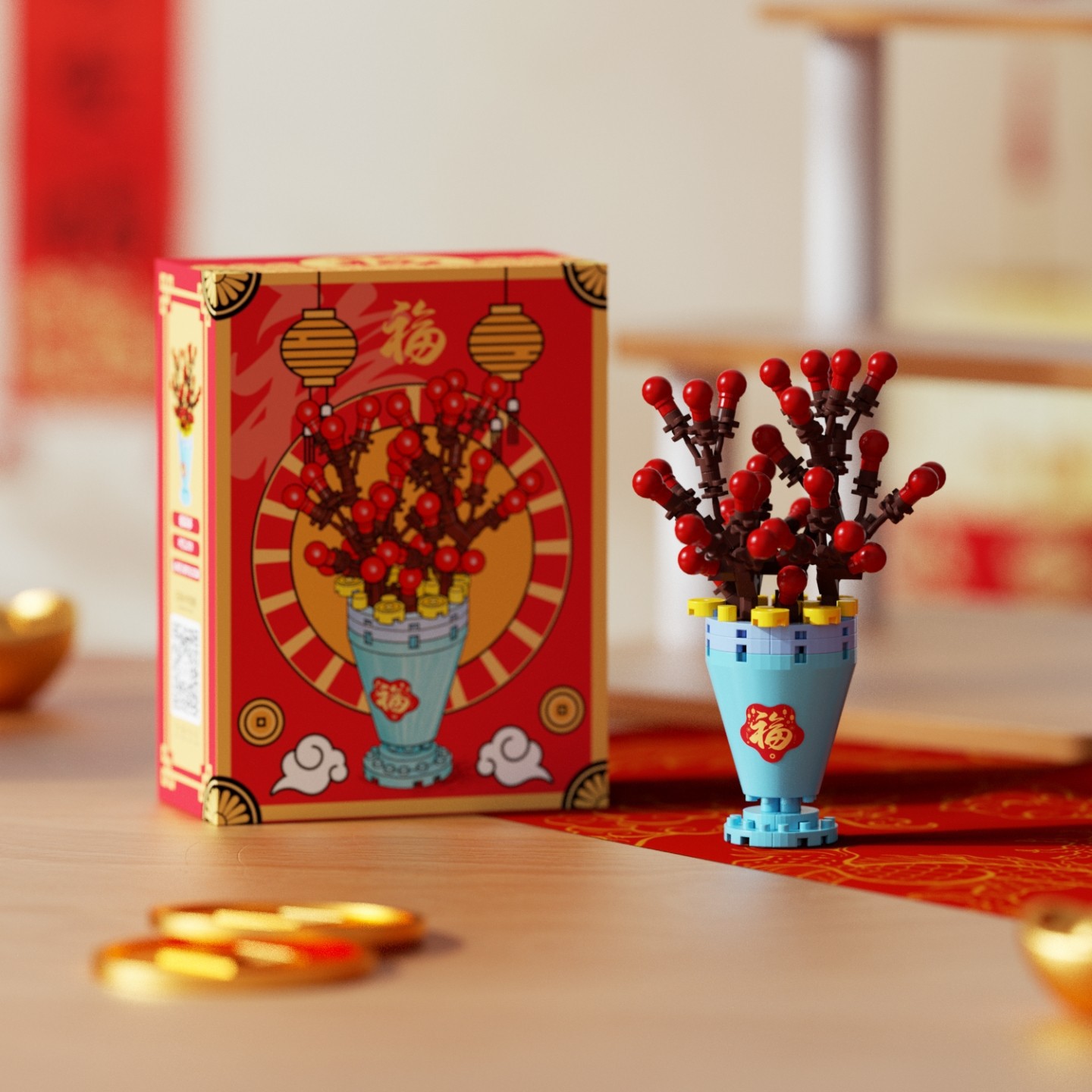 Nuevo modelo compatible con flores de Año Nuevo Nafu naranja árbol rico rico adornos de bloques de bambú preciosos regalos juguetes de Año Nuevo