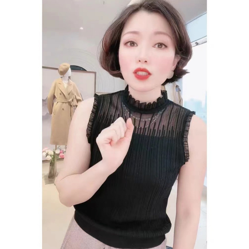 2025 New Ice Silk Camisole Women's Inner Wooden Lace Sleeveless Top Hollow Out Wear Base Shirt Women