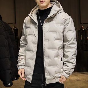 Hooded solid color cotton-padded jacket for boys winter 2023 new warm trendy slim-fit youth casual hoodie jacket