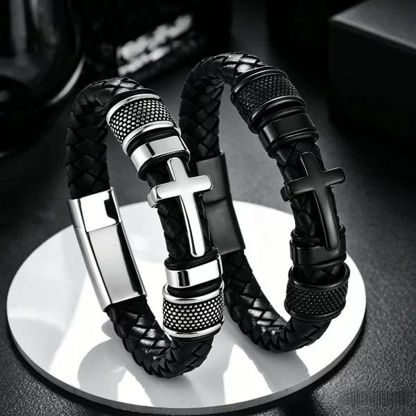 Cross-border best-selling cross-shaped woven leather bracelet with stylish magnetic clasp, personalized leather trendy bracelet, factory wholesale