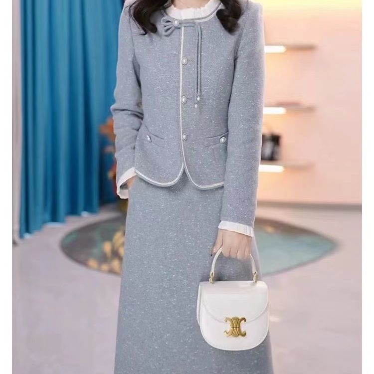 新品韩版小香风时尚气质两件套新款冬季连衣裙修身洋气套装女2025|undefined