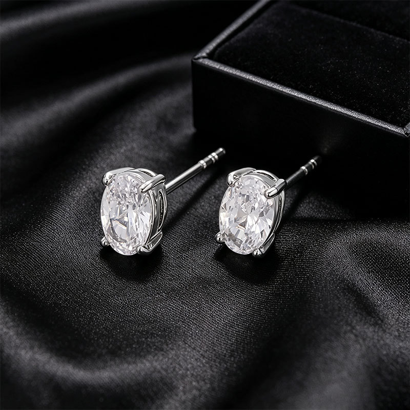 Aretes de Botón con Piedra Única de Aleación de Cobre Galvanizado para Mujeres