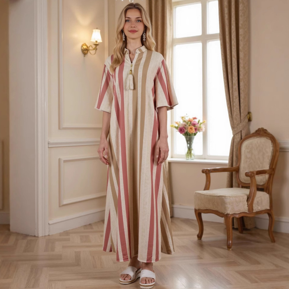 Cross-border Middle Eastern Muslim Clothing, Summer Fashion Casual Dress, Vacation Wear, Dubai Women's Robe, Abaya_ecoleips.com