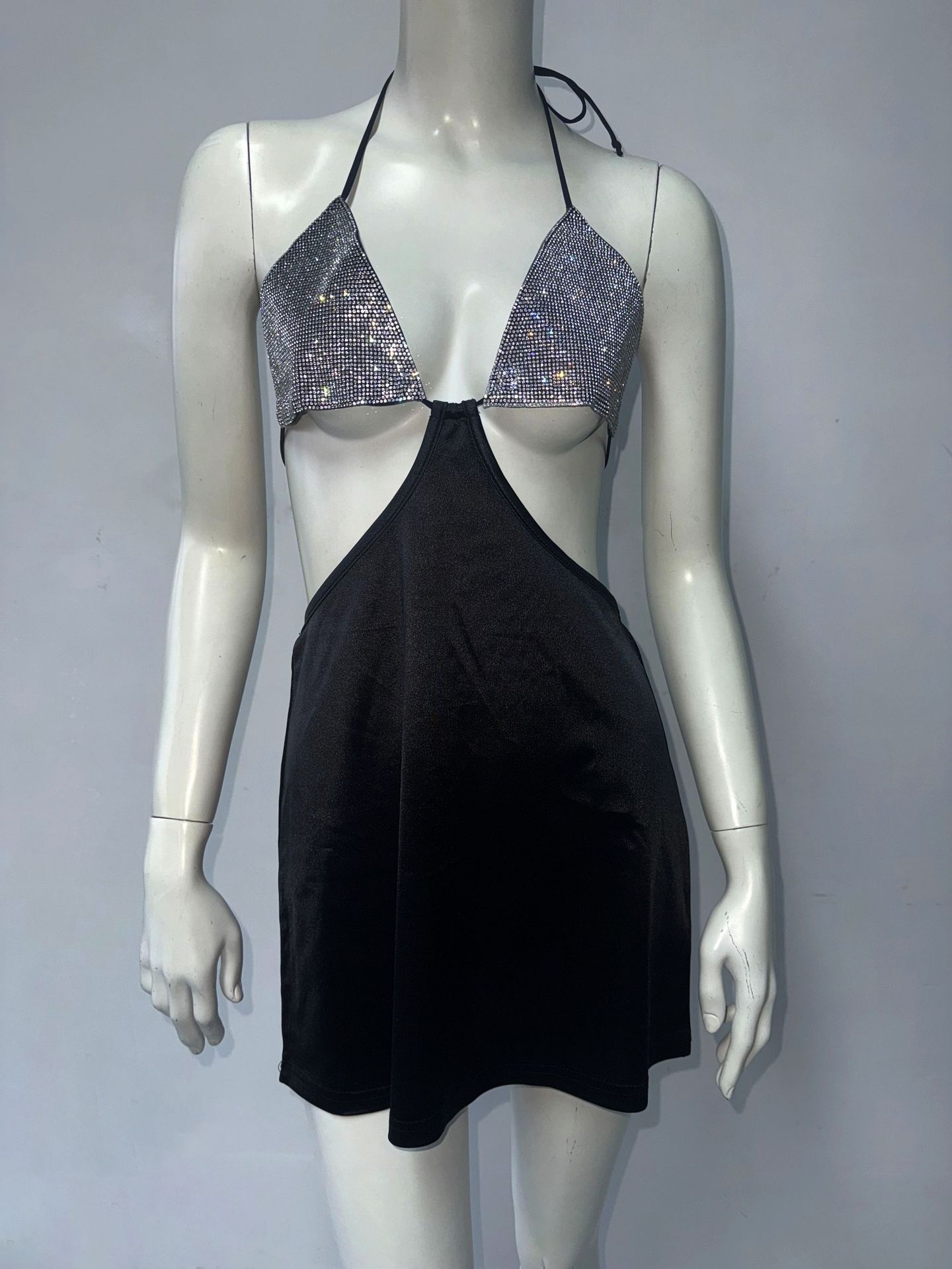 Dress Sexy Rhinestone Lace up A line Sexy Nightclub Party Short Dress Women