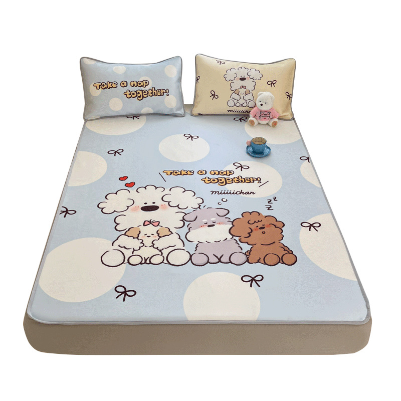 Sombrilla de cama de seda de hielo de verano, cubierta protectora de colchón para niños todo incluido, dormitorio, cubierta de cama individual, juego de tres piezas