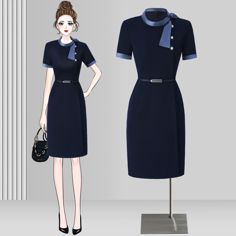 Stewardess Professional Wear Elegant Goddess Style Dress 2024 New Front Desk Beauty Salon Hotel Work Clothes Short-Sleeved Skirt Stewardess Professional Wear Elegant Goddess Style Dress 2024 New Front Desk Beauty Salon Hotel Work Clothes Short-Sleeved Skirt