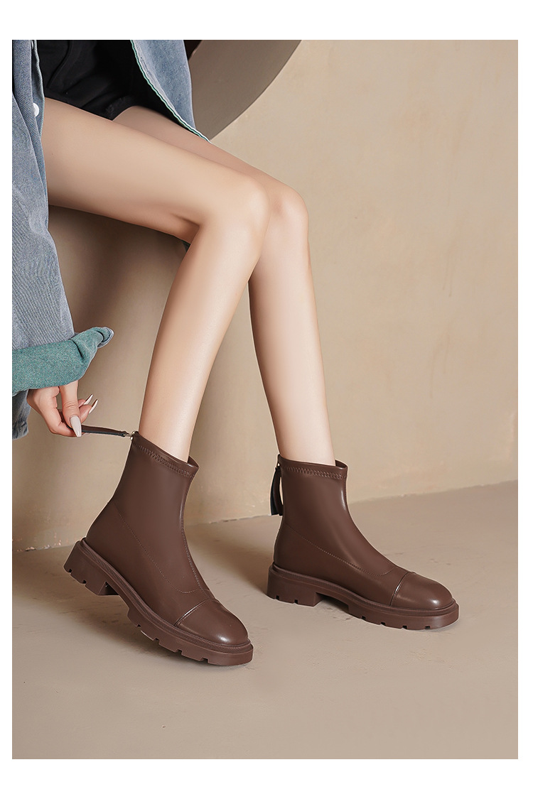 Genuine leather inner raised Martin 2024 new square toe heel thick sole elastic slim boots for women 33 small size_voghion.com