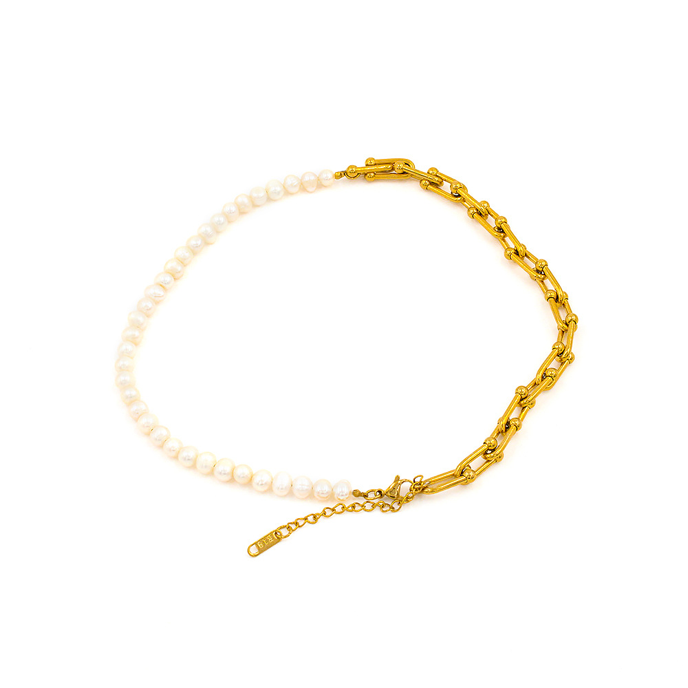 Modern Style Geometric Stainless Steel Patchwork Pearl Bracelets Necklace