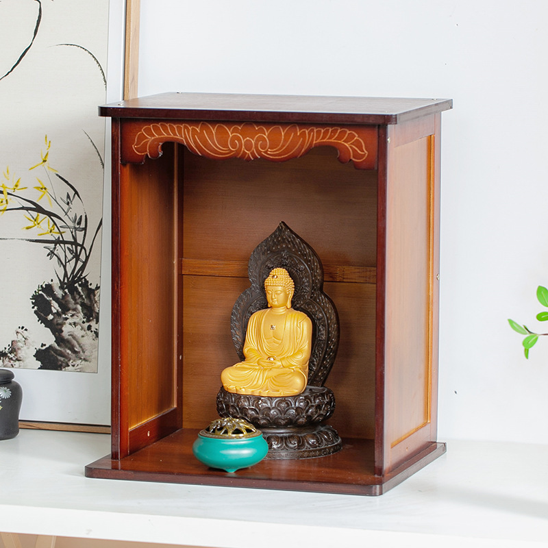 God of Wealth Altar Table Incense Stand Buddha Niche Bamboo Home Wall-Mounted Altar Rack God of Wealth Cabinet Display Buddha Cabinet