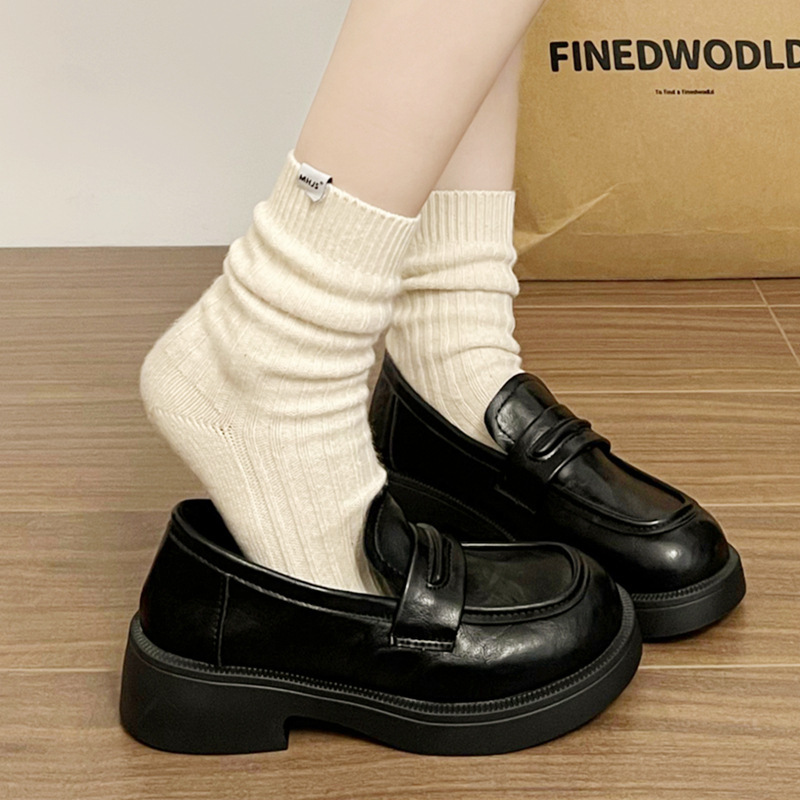 Woodpecker Black Loafers Women's Thick-Soled British Style Mary Jane Shoes Spring and Autum Japanese Style Jk Uniform Small Leather Shoes