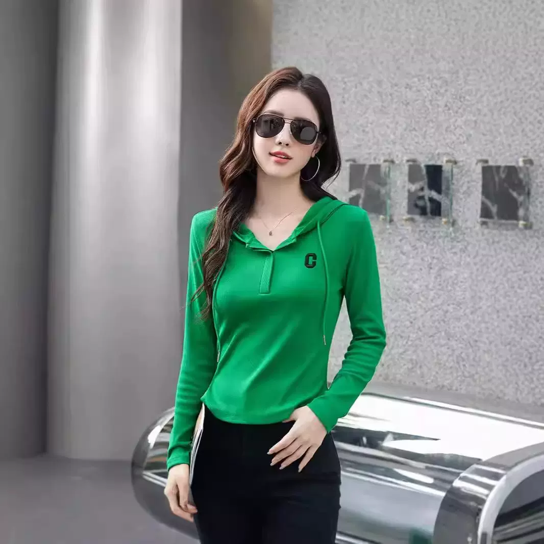 连帽刺绣百搭韩版修身棉质上衣时尚气质上衣小个子女装卫衣270-1