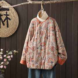 有现货冬季新品宽松民族风百搭简约休闲长袖圆领棉袄棉服