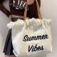 Bag Large Capacity Canvas Bag Embroidered Letters Advanced Tote Handbag Women's Bag Woven Beach Bag Shoulder Bag