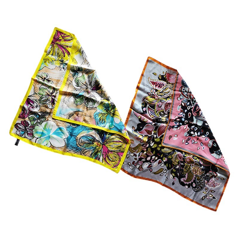 Индивидуальный двусторонний шелковый платок с принтом, длинный квадратный платок, платок из тутового шелка, подарочная лента из искусственного шелка