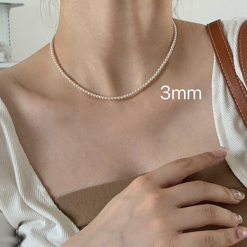 2mm Pearl Necklace for Women - High-end, Niche, Retro, Personality, Simple, Versatile, Elegant, Fashionable, Choker, Clavicle Chain