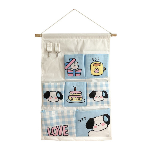 Fabric storage bag hanging behind dormitory door wall-mounted storage bag college student bedside wall hanging mobile phone storage pocket