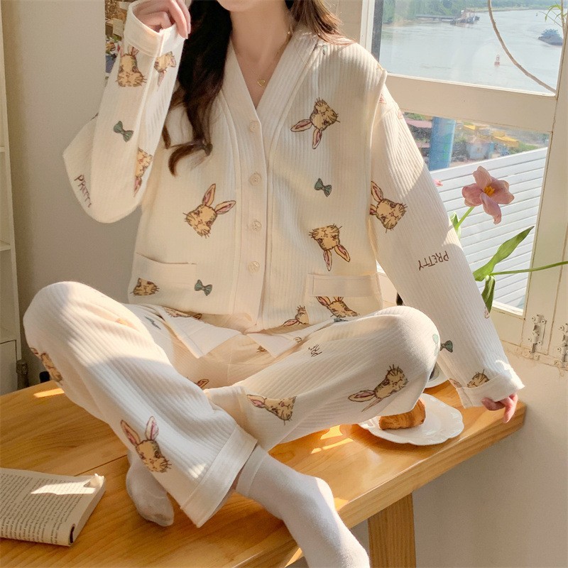 2025 otoño y invierno ropa de aire de algodón de invierno para mujeres embarazadas pijamas de maternidad para mujeres después del parto set de ropa de lactancia