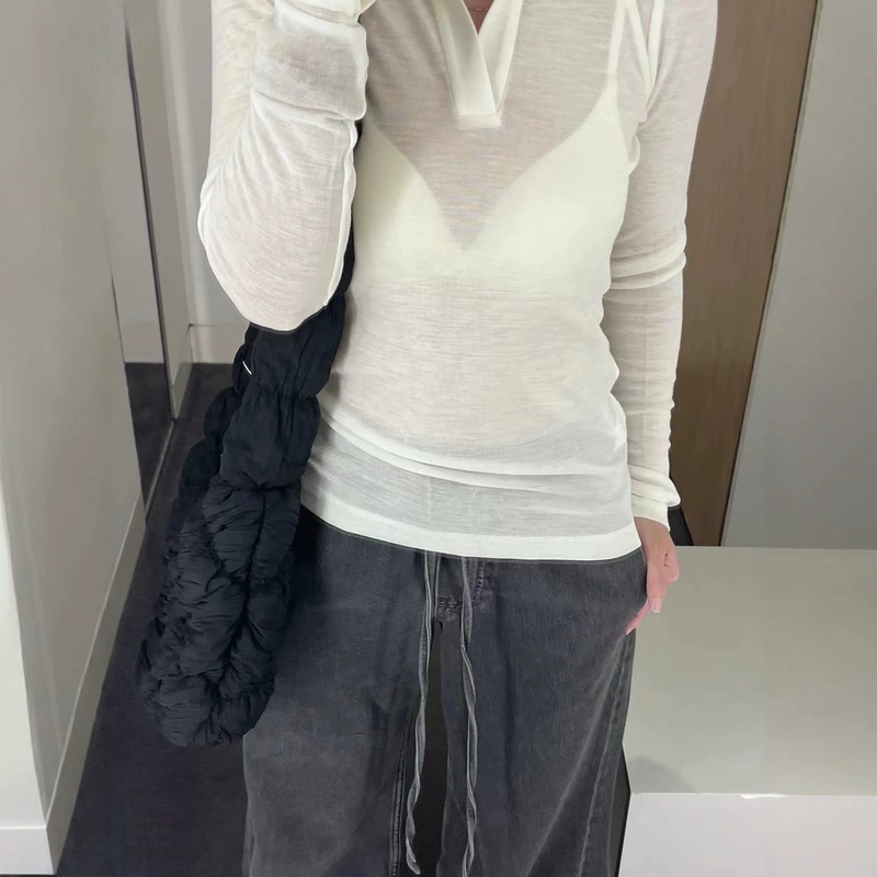 Cs Women's Slim Fit Button-Up Top 2026 Autumn New Thin Knit Sweater 1353565