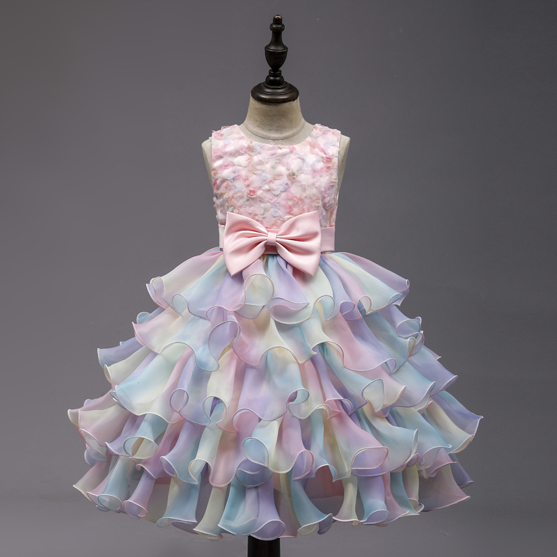 Vestido de las niñas vestido de princesa vestido de cumpleaños vestido de arco de los niños pettiskirt niñas host vestido de rendimiento