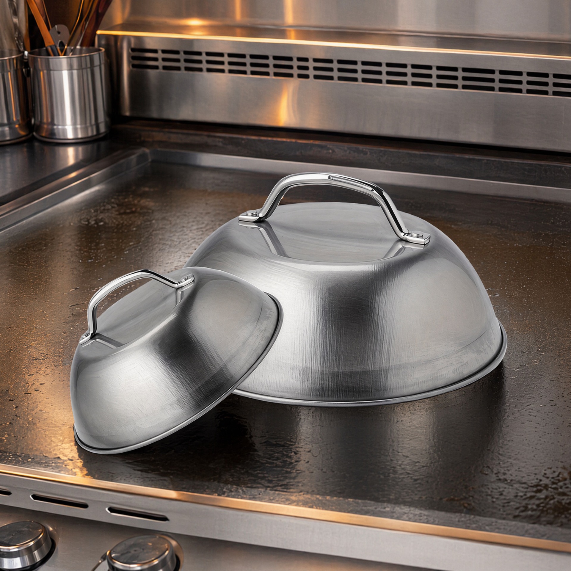 Household Stainless Steel Pot Lid, Outdoor Barbecue Pot Lid, Cross-Border 9inch Anti-Scald Steak Cover, Teppanyaki Tool