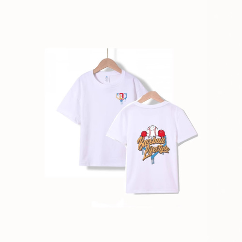 Summer Parent-Child Set 100% Cotton Children 220G Close Knit Slub Spun Small Drop Shoulder Baseball Print Versatile Style