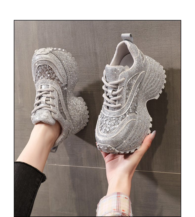 Giày sneaker nữ chunky đế dày lưới phối đá rhinestone — màu trắng chi tiết 14