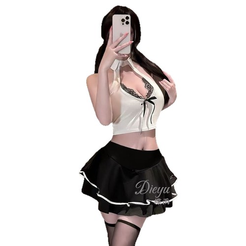 Butterfly Rain Erotic Lingerie, Pure Desire Sexy Nightclub COS Secretary Uniform Backless Temptation Student Role-Playing Set