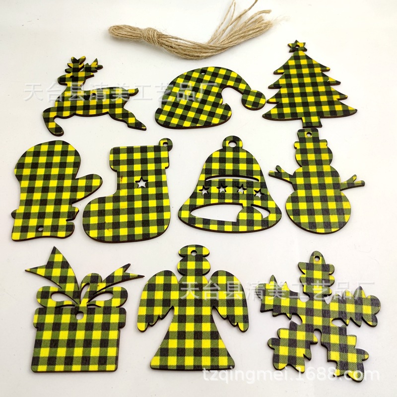 33 cuadros amarillos y negros serie navideña piezas de madera colgante de decoración navideña se pueden combinar libremente 10 piezas en un paquete