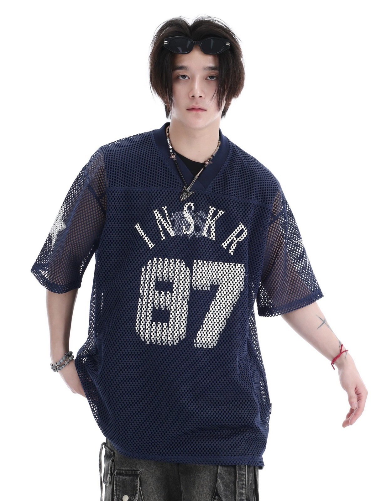 Mesh Jersey American Street Style Printed Short Sleeve T-Shirt For Men And Women Summer_viptrois.com
