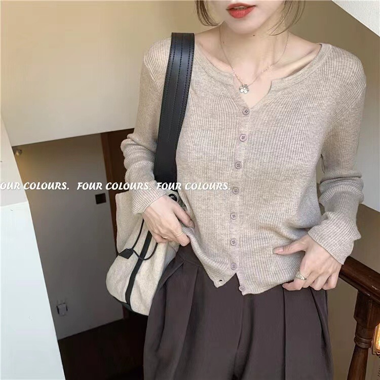 Yazixin ~ autumn and winter V-neck sweater women's thin long sleeve solid color short outer wear slim sweater cardigan coat women