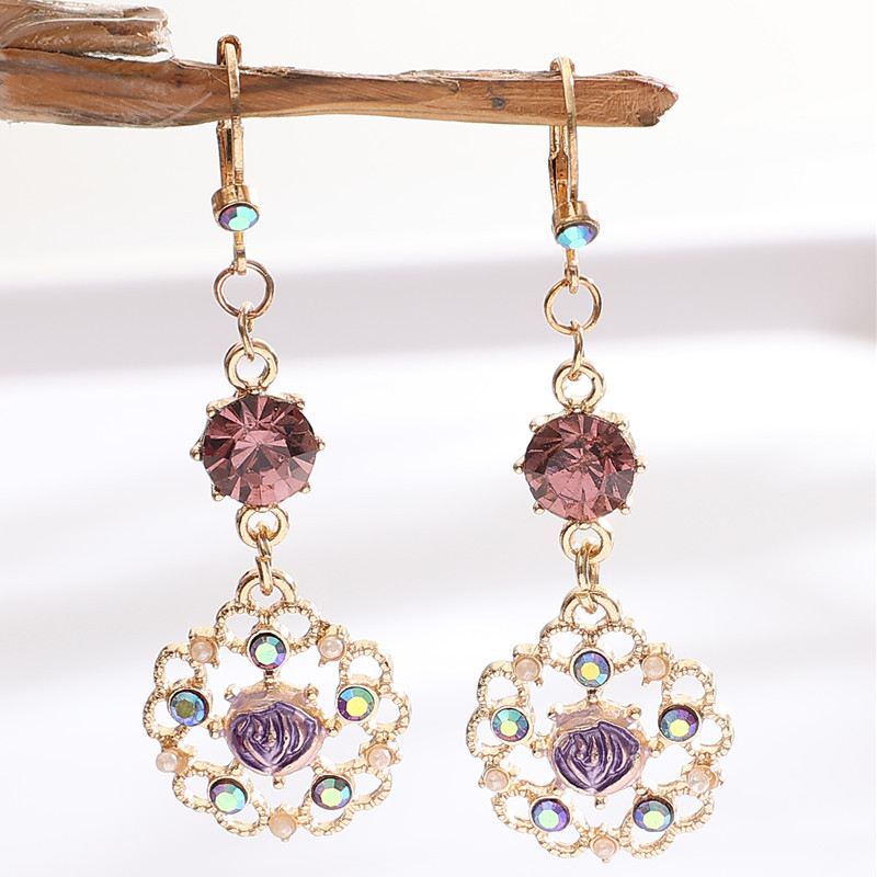 1 Pair Sweet Flower Plating Inlay Alloy Artificial Diamond Drop Earrings display picture 4