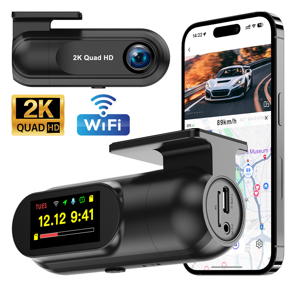 Cross-Border 2.5K High-Definition Hidden Single-Lens Dash Cam with Wifi Time-Lapse Recording and Gps Tracking