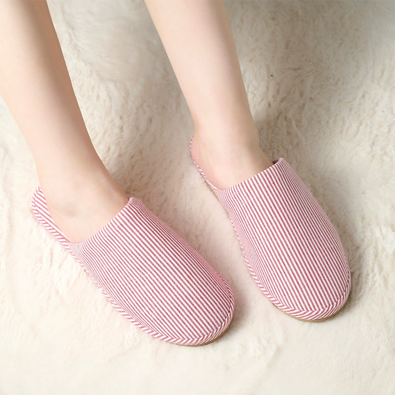 Новые полосатые тапочки в японском стиле, домашние немые зимние тапочки, осенне-зимние теплые хлопковые тапочки, толстые парные тапочки для женщин
