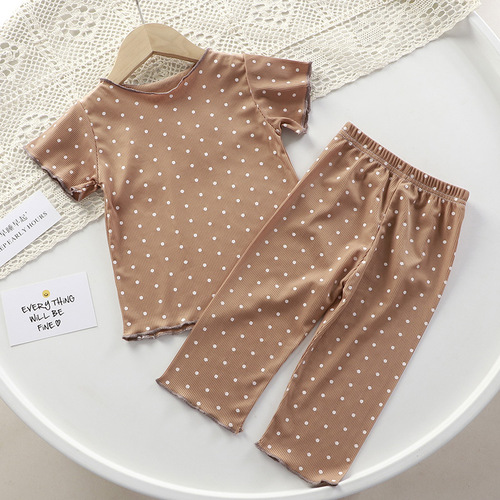 Children's air-conditioned clothing set home baby short-sleeved pajamas summer new girls' clothing can be worn outside T-shirt two-piece set