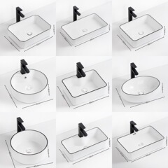 黒い線の台の上でたらいの家庭用トイレの芸術のたらいの小さいサイズのベランダの上で洗面器の単一のたらいの陶磁器のたらい