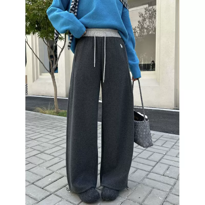 加绒加厚暮冬棉弯刀休闲裤子女2025新款冬季两穿高腰抽绳直筒卫