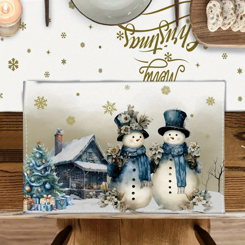 Manteles individuales navideños de lino estampado, decoración de mesa resistente al calor