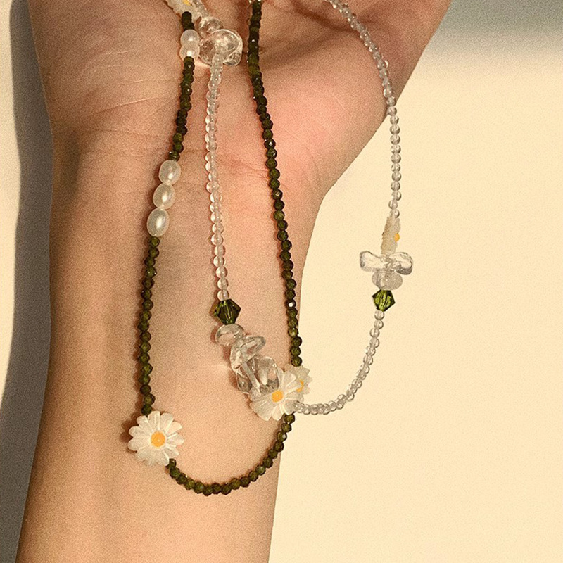 Beaded Design Pastoral Geometric Daisy 925 Sterling Silver Freshwater Pearl Beaded Necklaces Wholesale