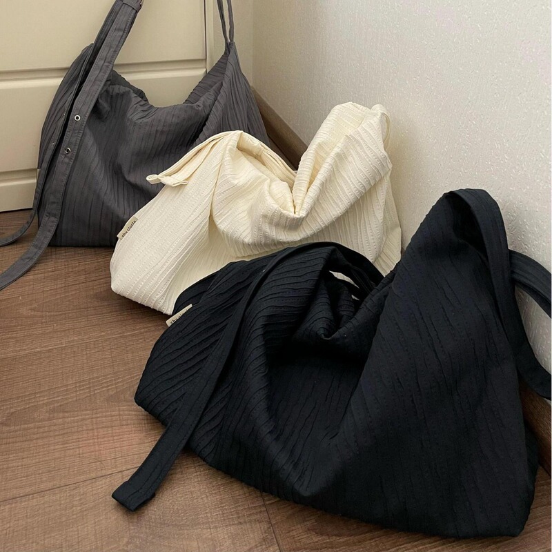 Korean-style Niche Texture Striped Backpack Women's Large Capacity Commuting Relaxation Tramp Bag Student Shoulder Crossbody Bag