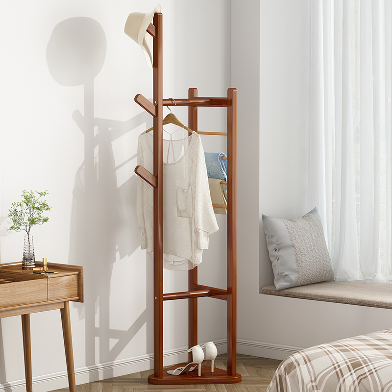 Piso percha perchero simple hogar alquiler de la habitación de madera maciza bolsa de almacenamiento de ropa percha perchero sombrero