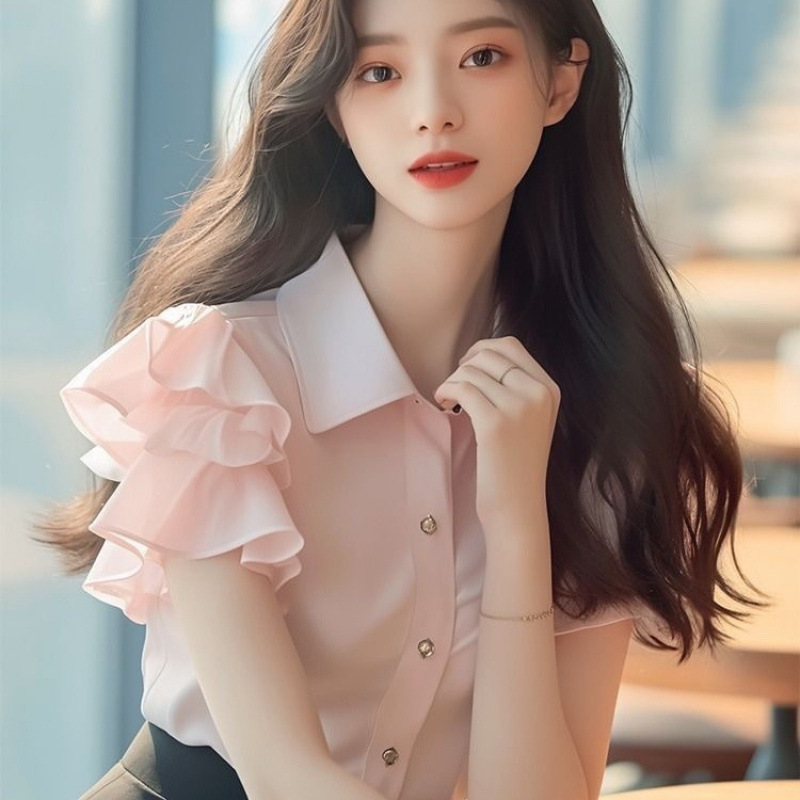 Petite and stylish, age-defying and beautiful, pink lotus sleeve blouse for women, summer 2025, unique design top