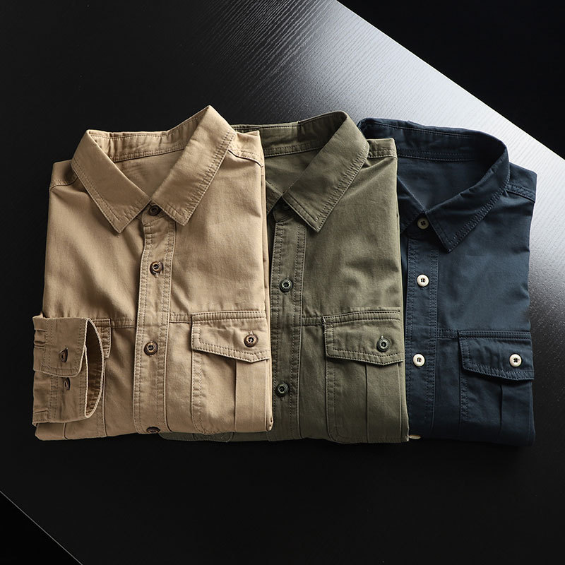 Herramientas de comercio exterior de Europa y Estados Unidos de bolsillo camisa chaqueta hombre camisa de manga larga chaqueta casual suelta chaqueta hombre