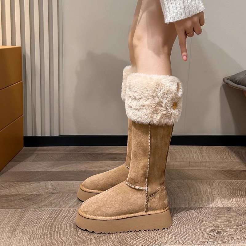 現物秒発 ~ 長筒雪地靴女2024新型ベルベットと綿靴の厚い底に膝ブーツを履いた冬