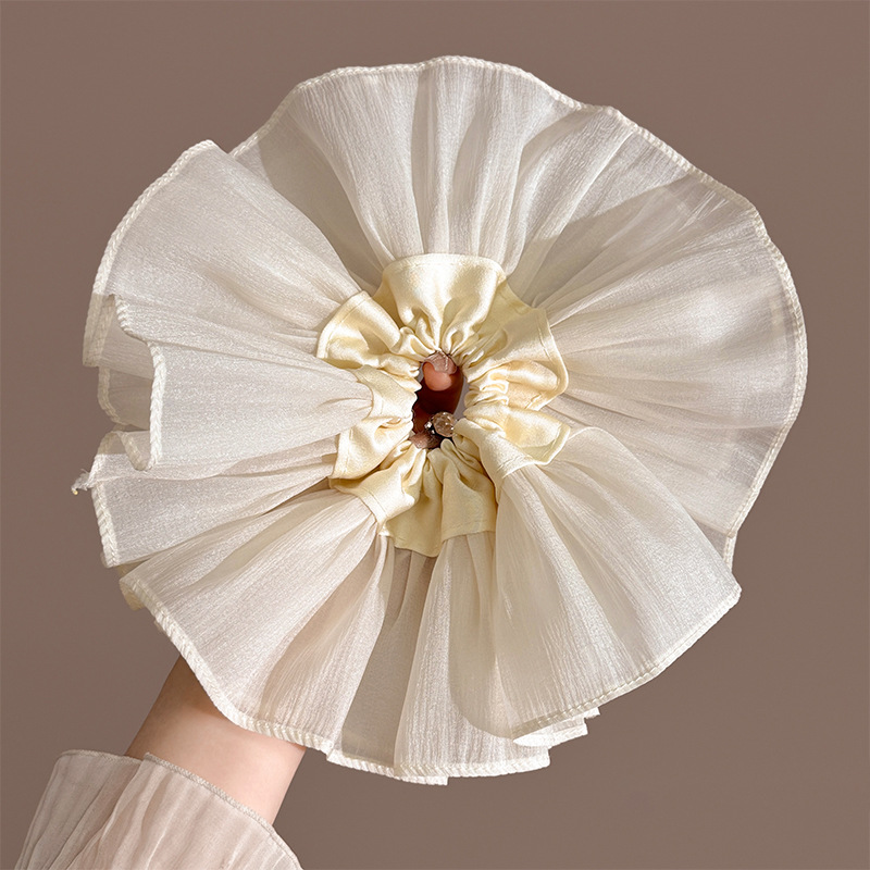 Malla de tela, flor de trompeta, lazo para el cabello del intestino grueso, gran temperamento de alto valor, cuerda para el cabello versátil, accesorios para el cabello elegantes y dulces para el cabello de moda