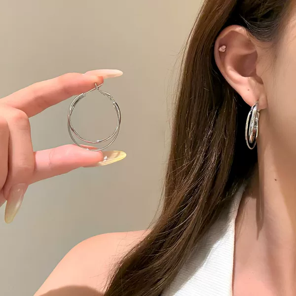 Korean and Japanese New Multi-Layer C-Shaped Earrings Niche Personality Minimalist Trendy Earrings Fashion Versatile Temperament Earrings